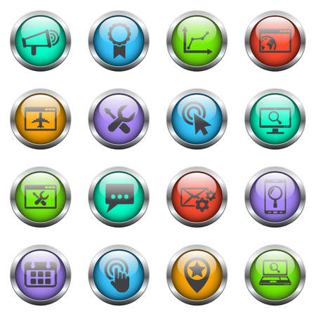 seo vector icons on color glass buttonsのイラスト素材
