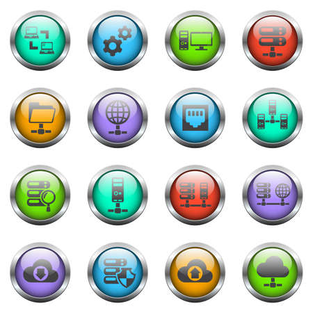 server vector icons on color glass buttonsのイラスト素材