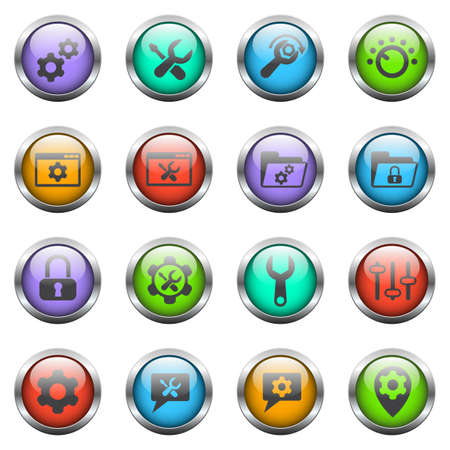 settings vector icons on color glass buttonsのイラスト素材