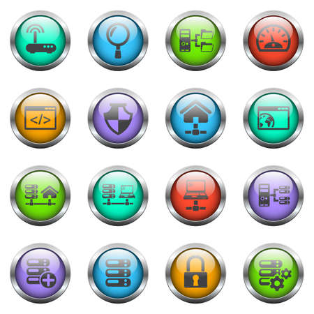 server vector icons on color glass buttonsのイラスト素材