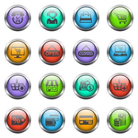 shopping vector icons on color glass buttonsのイラスト素材