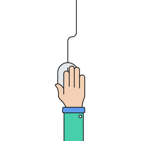 Human hand with computer mouse color illustrationのイラスト素材