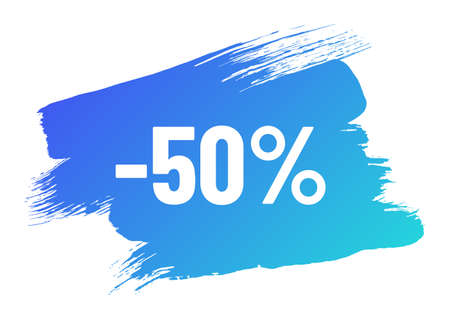 discount white lettering on blue color gradient brush stroke