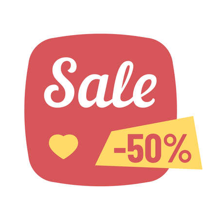 minus 50 percent sale discount on modern vector red shape vector illustration. promo advertising discount on red and yellow shapes for web, ui, mobile app design, business promo advertising conceptのイラスト素材