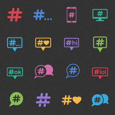 hashtag color icons isolated on black backgroundのイラスト素材