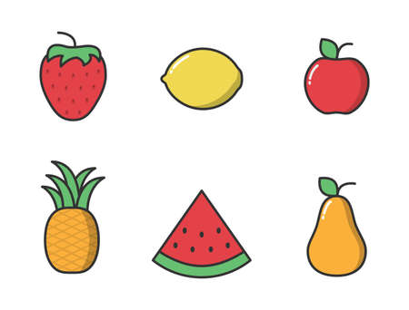fruits color web icons. filled vector illustration of fruitsのイラスト素材