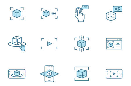 AR 2 color line vector icons isolated on white.のイラスト素材