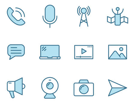 media two color linear vector icons isolated on white.のイラスト素材