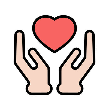 heart in hands lineal color vector iconのイラスト素材