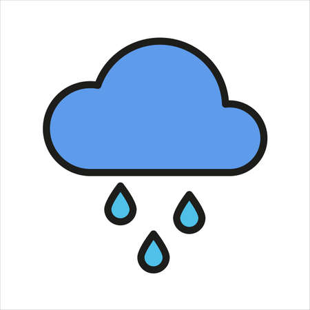 Cloud rain color flat icon with stroke isolated on white background. Cloud rain vector icon for web, mobile, app and ui designのイラスト素材