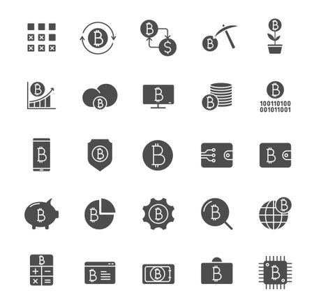 bitcoin grey silhouette vector iconsのイラスト素材
