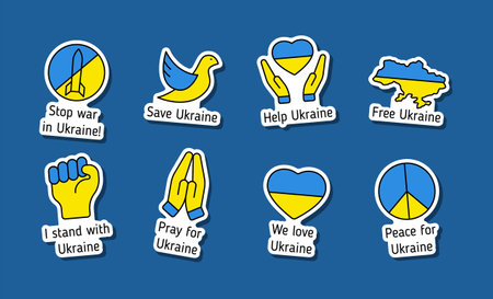 stop war in Ukraine blue and yellow color stickersのイラスト素材