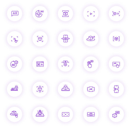 augmented reality purple color outline iconsの写真素材
