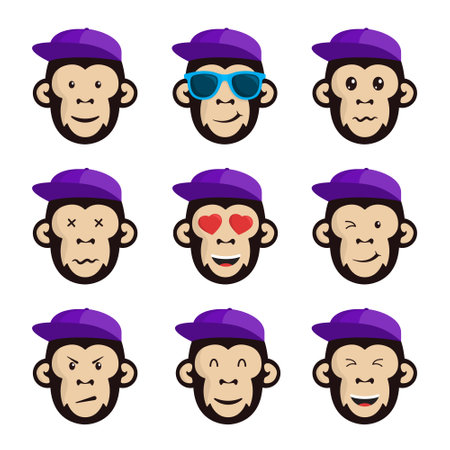 monkey head color vector illustration stickers