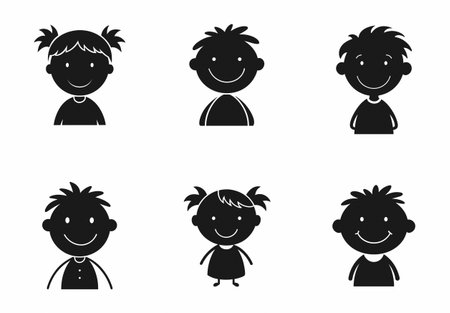 Set of six smiling child silhouettesのイラスト素材