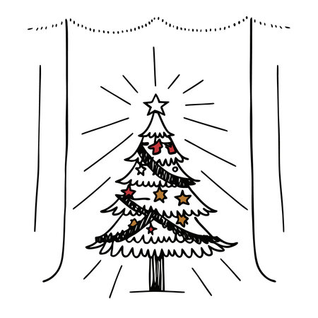 Christmas tree hand drawn vector illustrationのイラスト素材
