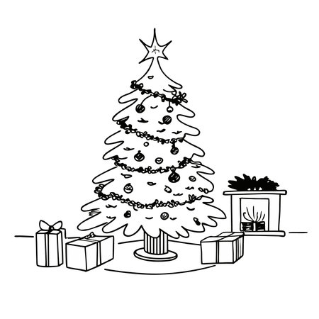 Christmas tree hand drawn vector illustrationのイラスト素材