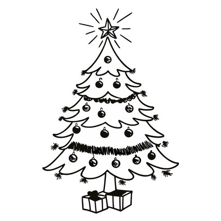 Christmas tree hand drawn vector illustrationのイラスト素材