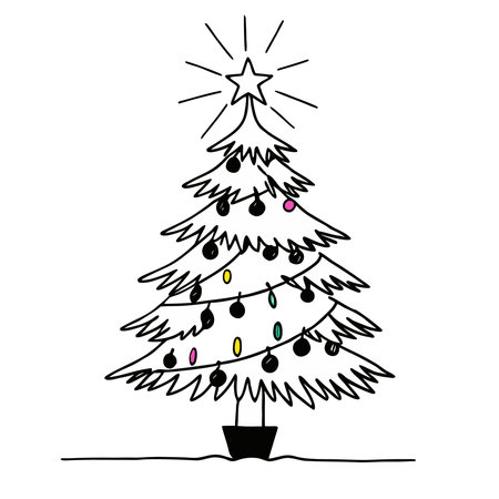 Christmas tree hand drawn vector illustrationのイラスト素材