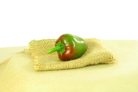 chili pepper on jute bagの写真素材