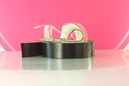  electrical and transparent tape with scissorsの写真素材