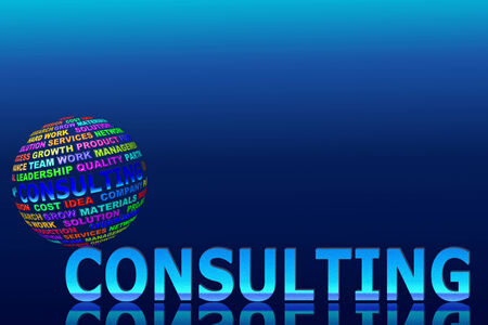 glowing consulting words with globe in blue backgroundの写真素材