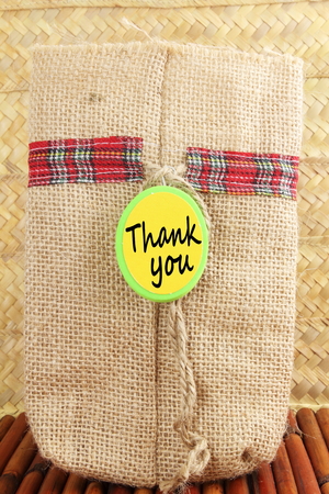 thank you letter tag or label with  jute bagの写真素材