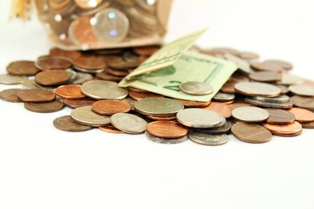 money bag with coin on white background