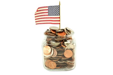 us or American flag waving with money or coin