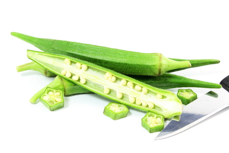fresh Lady Fingers or Okra in white backgroundの写真素材