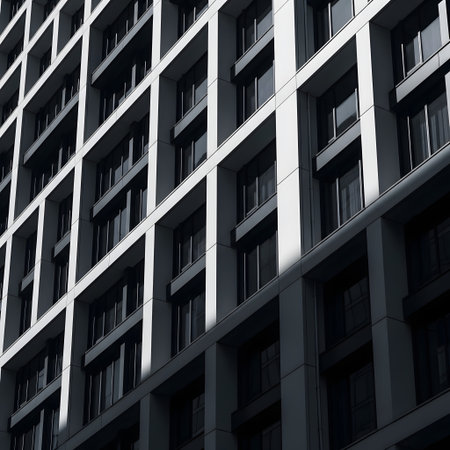 Modern apartment buildings. Facade of a modern apartment building. Black and white.の素材