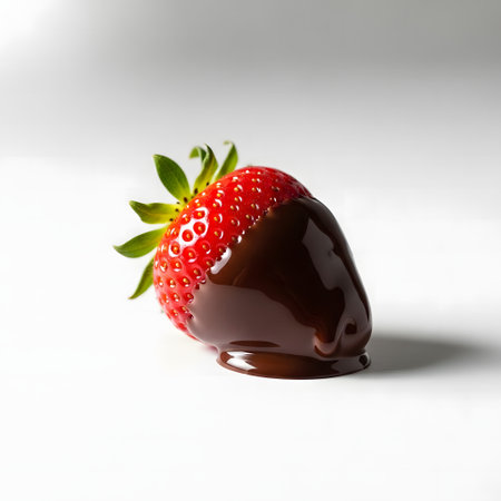 strawberry in chocolate on a white background, close-upの素材