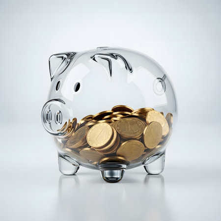 Piggy bank with coins on white background. 3d illustrationの素材