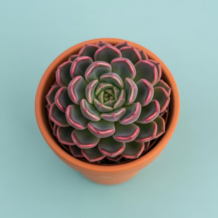 Succulent in a pot on a blue background. 3d renderの素材