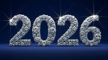 The year 2026 is elegantly displayed using numbers composed entirely of shimmering diamonds, creating a luxurious and celebratory visual.の素材