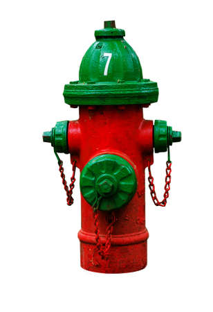 Red fire hydrant with green cover  isolated on white.の写真素材