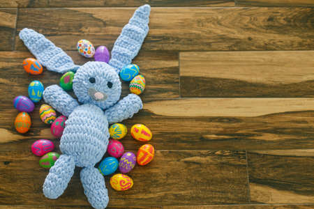 Easter blue toy rabbitの写真素材