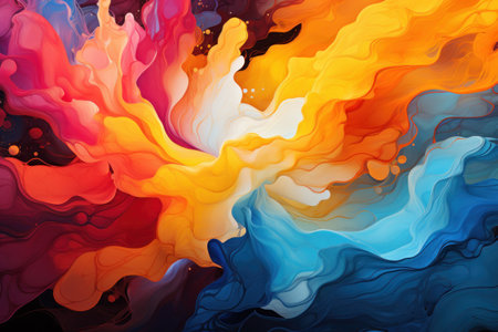 abstract background of acrylic paint in blue, orange and yellow colorsの素材
