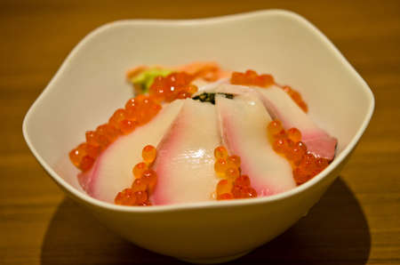 Hamachi sashimi with fresh salmon roe. Japanese cuisineの写真素材