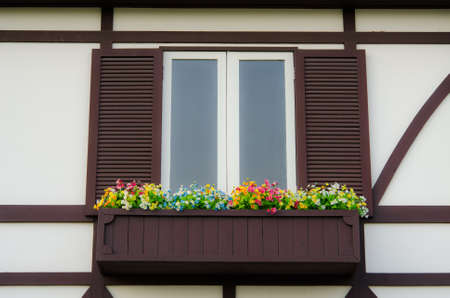 A European building with old-fashion window porchの写真素材