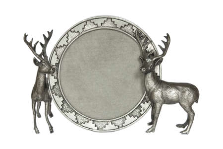 Reindeer picture frame, made of silver の写真素材