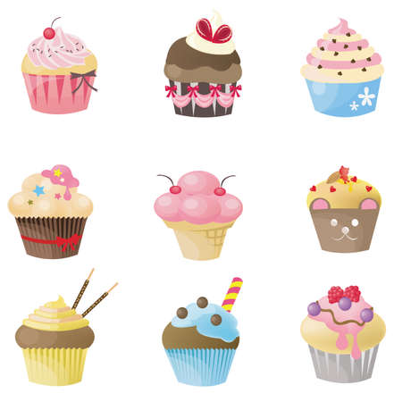 Cute cupcake with 9 different look, design by vectorのイラスト素材