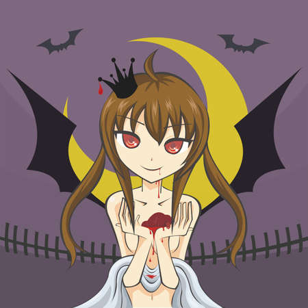 Vampire girl holding a fresh human heart - naked versionのイラスト素材