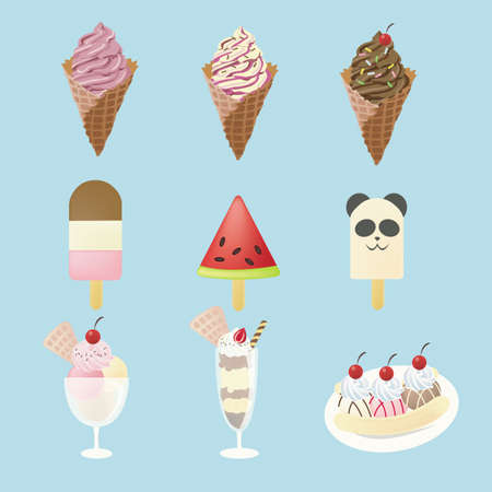 Fancy ice creams  with 9 different look, design by vectorのイラスト素材