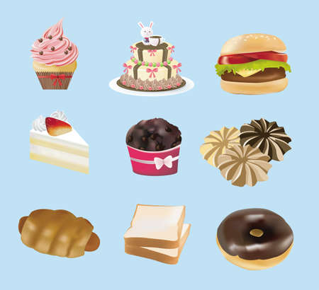 Sweets, bakery,  and fast food collectionのイラスト素材