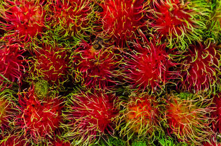 Rambutan (tropical fruit) on sales in the market of Thailandの写真素材