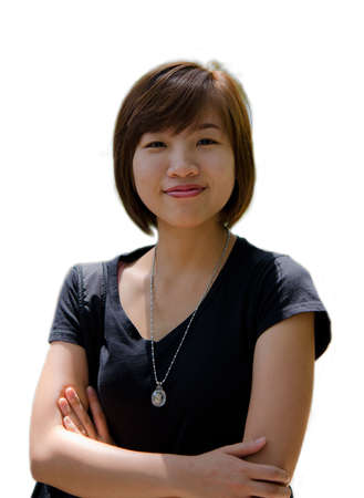 Thai girl showing a satisfying expression in isolation backgroundの写真素材