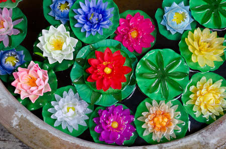 Bowl of color artificial Lotus  This is a modern Thai art 