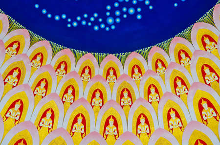 NAKORNPATOM, THAILAND - NOVEMBER 09: Mural painting of angels in the sky from the Marble Tripitaka shrine on November 9, 2012. This place is promoted to be the center of world Buddhism.のeditorial素材