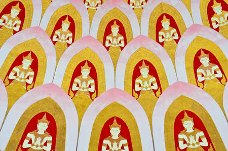 NAKORNPATOM, THAILAND - NOVEMBER 09: Mural painting of surrounding angels from the Marble Tripitaka shrine on November 9, 2012. This place is promoted to be the center of world Buddhism.のeditorial素材
